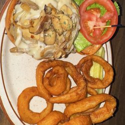 Blue Ox Central - Mushroom Swiss with onion rings so good