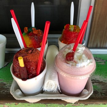 House of Mango - two cups of ice cream with strawberries and gummy bears - Shaved Ice Near Me - Houston, Texas
