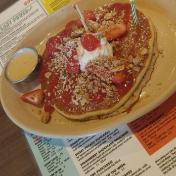 Snooze, an A.M. Eatery - Birthday pancake! - Breakfast & Brunch Near Me - Gilbert, Arizona Snooze, an A.M. Eatery - Birthday pancake! - Breakfast & Brunch Near Me - Gilbert, Arizona