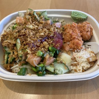 Poké Bar - Poke bowl with spicy tuna, salmon, and ahi tuna - Poke Near Me - Honolulu, Hawaii