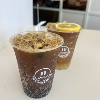 Dreamboat - Cherry Cola Espresso Tonic (front) & Lemon Marmalade Espresso Tonic (back) - Vegan Near Me - San Diego, California Dreamboat - Cherry Cola Espresso Tonic (front) & Lemon Marmalade Espresso Tonic (back) - Vegan Near Me - San Diego, California