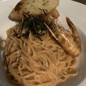 The Barn Cafe & Restaurant - Mentaiko Pasta- half portion I am assuming and medium size shrimp for $22 - Cafes Near Me - Los Angeles, California