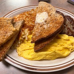 Classic with sausage patties and homemade wheat toast. Classic with sausage patties and homemade wheat toast.