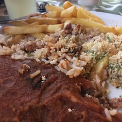 Cheiro Verde - Soy steak a parmegiana, rice, beans, "farofa" and fries