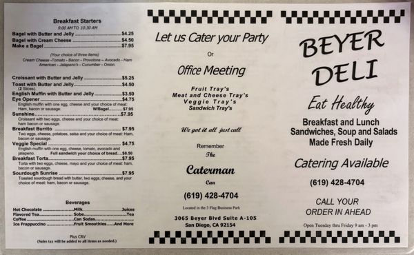 Menu photo 2 Beyer Deli San Diego, CA