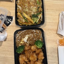 Asian Bistro - Orange Chicken + 1 egg roll and Fried rice 34. House Special Lo Mein