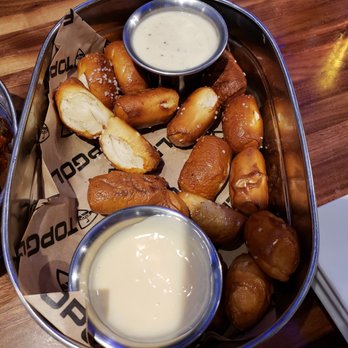 Topgolf - Warm Pretzel Bites. The dipping sauce was delicious. - Golf Near Me - Doral, Florida Topgolf - Warm Pretzel Bites. The dipping sauce was delicious. - Golf Near Me - Doral, Florida