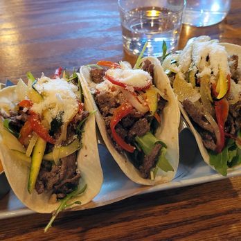 The Jin - bulgogi tacos with peppers, zucchini, parmesan cheese, and cilantro - Korean Near Me - New York, New York