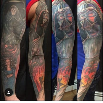 Masquerade Tattoo - Yes, this used to be a tribal 3/4 sleeve but thanks to Jay it's all Vader now...... This guy is amazing. - Tattoo Near Me - Patchogue, New York