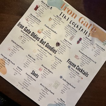 Iron Gate Bar - Tiki Bar drink menu - Bars Near Me - Wyandotte, Michigan