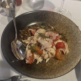 Compressed tomato and crab salad