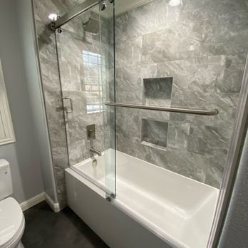 Endless Kitchen & Bath - Tub remodel with barn style double sliding door - General Contractors Near Me - Rancho Cucamonga, California Endless Kitchen & Bath - Tub remodel with barn style double sliding door - General Contractors Near Me - Rancho Cucamonga, California