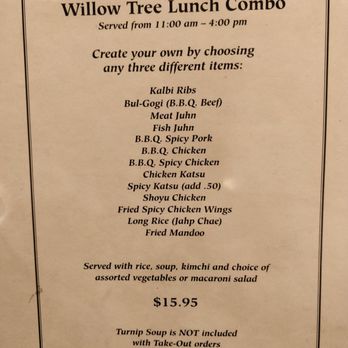 Willow Tree Korean Restaurant - Menu - Korean Near Me - Kailua, Hawaii Willow Tree Korean Restaurant - Menu - Korean Near Me - Kailua, Hawaii