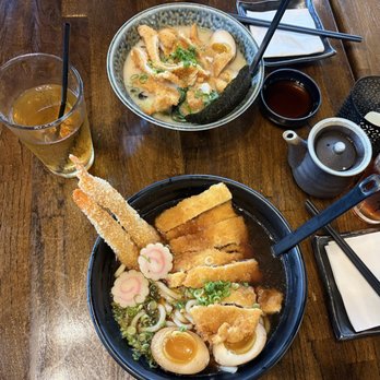 Masa Sushi & Ramen - bottom: Tempura Shrimp Udon (With added tempura chicken) no seaweed or pickled bamboo top: Tonkotsu Chicken - Sushi Bars Near Me - Cary, North Carolina