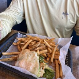 Buffalo Shrimp Wrap and Old Bay fries Buffalo Shrimp Wrap and Old Bay fries