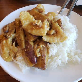Macau Cafe - Braised fish fillet and eggplant over rice - Chinese Near Me - Sacramento, California Macau Cafe - Braised fish fillet and eggplant over rice - Chinese Near Me - Sacramento, California