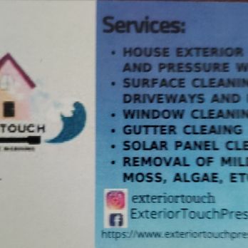Exterior Touch Pressure Washing - Business card with services provided. - Pressure Washers Near Me