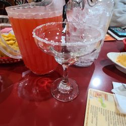 Plaza Mexico - Pitcher of peach margaritas. Pitcher of ice on the side!
