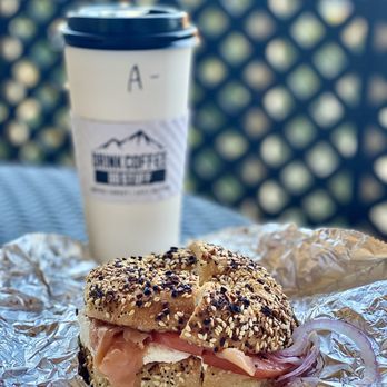 Tahoe Bagel Company - Lox Bagel Sandwich with Everything Bagel and Lg Americano - Bagels Near Me - Stateline, Nevada Tahoe Bagel Company - Lox Bagel Sandwich with Everything Bagel and Lg Americano - Bagels Near Me - Stateline, Nevada