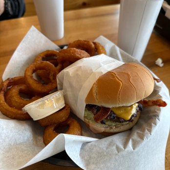 Eddie's Grill - Santa Barbra burger with onion rings. $18.75 6/2023 - Burgers Near Me - Buellton, California Eddie's Grill - Santa Barbra burger with onion rings. $18.75 6/2023 - Burgers Near Me - Buellton, California