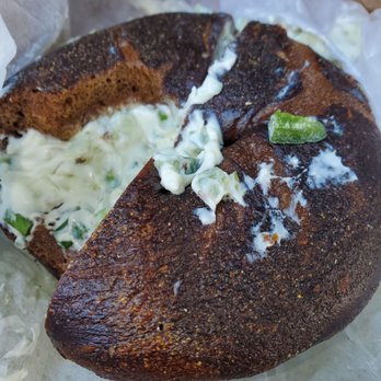 Pio Bagel - Piece of pepper on top of bagel. B - Bagels Near Me - Brooklyn, New York Pio Bagel - Piece of pepper on top of bagel. B - Bagels Near Me - Brooklyn, New York