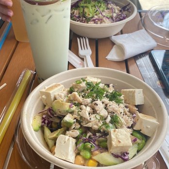 Natural Kitchen - Vegan of the sea poke bowl with regular chicken instead of vegetarian chicken. Honeydew bubble tea and a honey green tea. - Ice Cream & Frozen Yogurt Near Me - Milford, Connecticut Natural Kitchen - Vegan of the sea poke bowl with regular chicken instead of vegetarian chicken. Honeydew bubble tea and a honey green tea. - Ice Cream & Frozen Yogurt Near Me - Milford, Connecticut