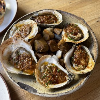 Husk - Wood Fired Oysters, Triple Garlic - American Near Me - Charleston, South Carolina Husk - Wood Fired Oysters, Triple Garlic - American Near Me - Charleston, South Carolina
