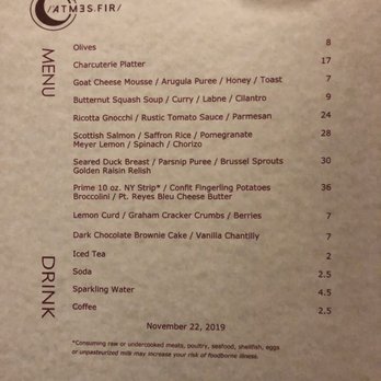 Atmesfir - Menu for tomight - New American Near Me - Prescott, Arizona