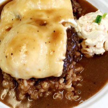 Button Up Cafe - The original loco moco with fried rice, comes with Mac salad. - Breakfast & Brunch Near Me - Pearl City, Hawaii Button Up Cafe - The original loco moco with fried rice, comes with Mac salad. - Breakfast & Brunch Near Me - Pearl City, Hawaii