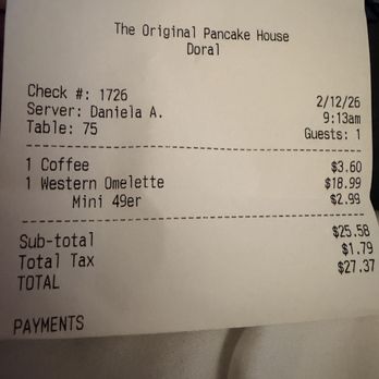 Original Pancake House - Receipt - Breakfast & Brunch Near Me - Doral, Florida Original Pancake House - Receipt - Breakfast & Brunch Near Me - Doral, Florida