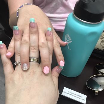 DaVi Nails - Fresh new set (teal; medium coffin style) Dip&gel mani (pink and gold ) - Nail Salons Near Me - Chandler, Arizona DaVi Nails - Fresh new set (teal; medium coffin style) Dip&gel mani (pink and gold ) - Nail Salons Near Me - Chandler, Arizona