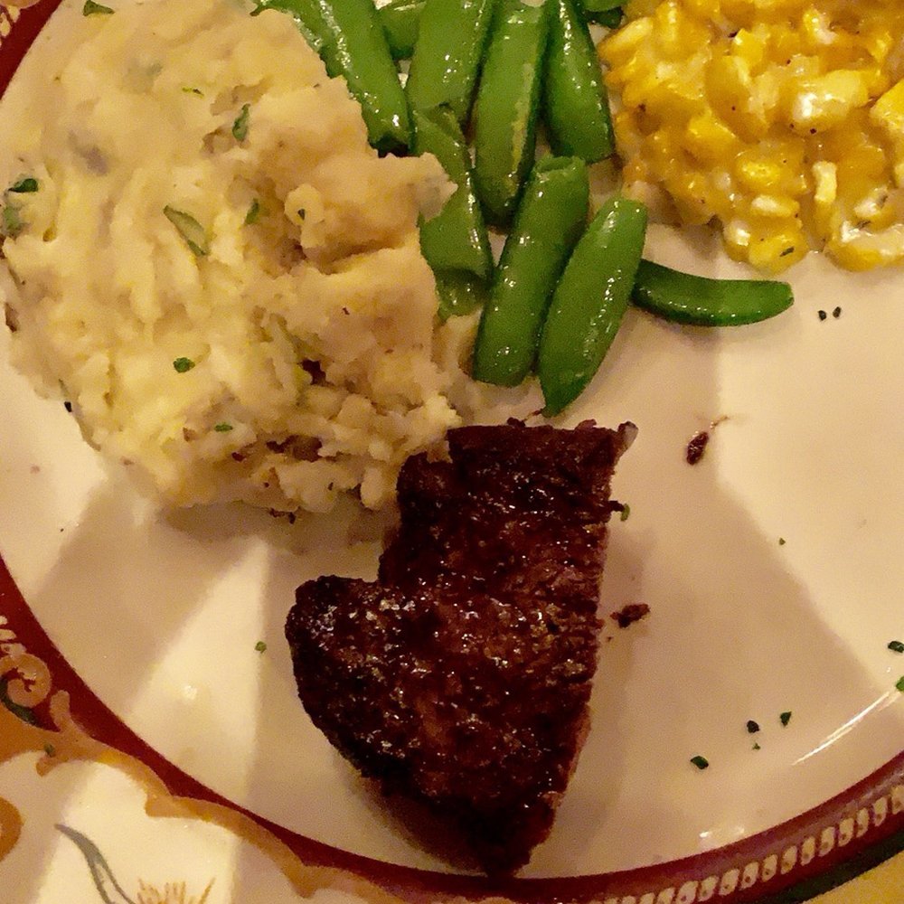 III Forks - Half of filet mignon with usual sides (whipped potatoes, the snappiest snap peas, and the best creamed corn ever) - Steakhouses Near Me - Frisco, Texas III Forks - Half of filet mignon with usual sides (whipped potatoes, the snappiest snap peas, and the best creamed corn ever) - Steakhouses Near Me - Frisco, Texas