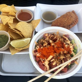 Graze by Travail - Rock n Roll poke bowl and a MidNord empanada and chips - Food Court Near Me - Minneapolis, Minnesota Graze by Travail - Rock n Roll poke bowl and a MidNord empanada and chips - Food Court Near Me - Minneapolis, Minnesota
