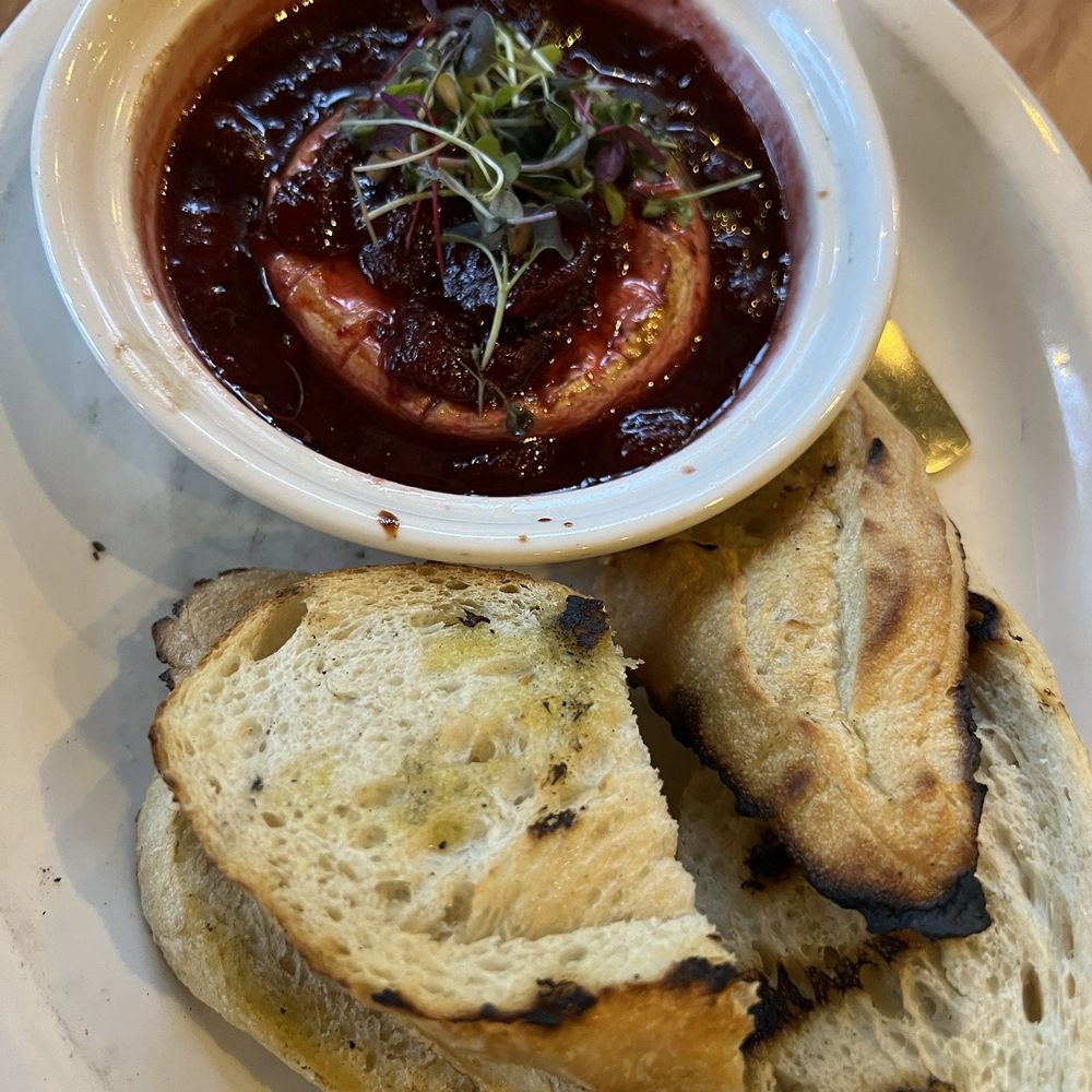 Red Fox Bar & Grille - baked brie with strawberry compote & grilled sour dough - American Near Me - Jackson, New Hampshire Red Fox Bar & Grille - baked brie with strawberry compote & grilled sour dough - American Near Me - Jackson, New Hampshire