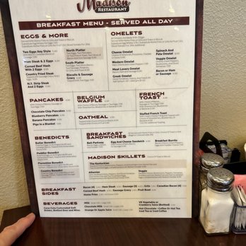 Madison Restaurant - Menu front - Breakfast & Brunch Near Me - New Port Richey, Florida