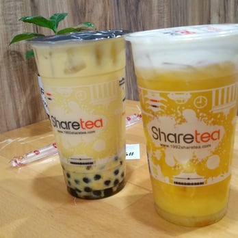 Sharetea - Mango green tea crema with ice cream and mango green milk tea with ice cream. Sooo gooood - Coffee & Tea Near Me - Fullerton, California