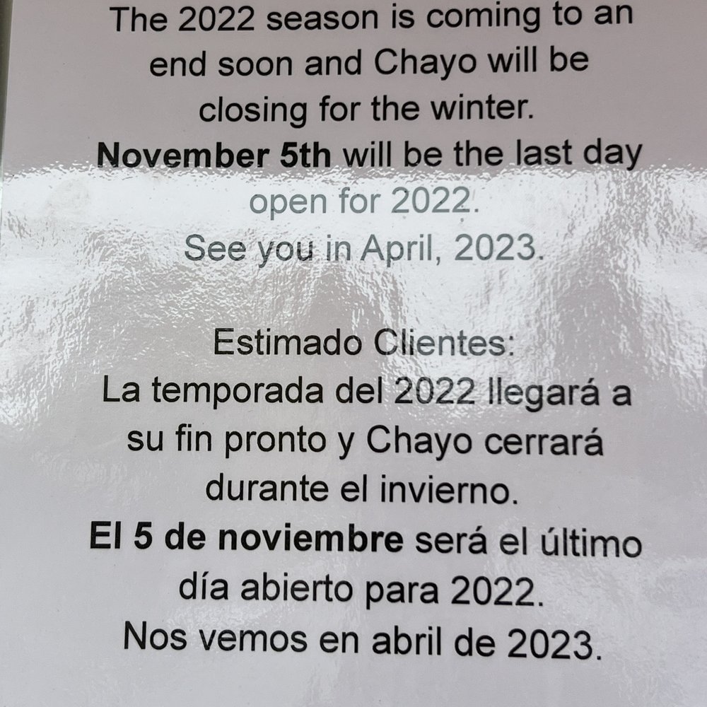 Closing for the winter notice Closing for the winter notice
