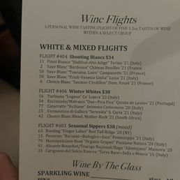 Wine Flight Menu