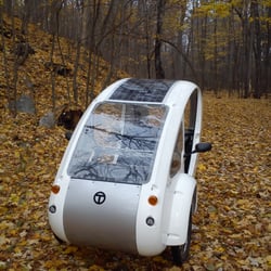 Camp Explora - The Geo-Kart, with electric motor, solar panel and pedal power