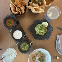 Salsas, guacamole and scallops Salsas, guacamole and scallops