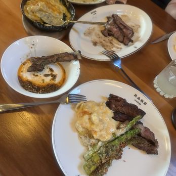 Rare Society - Ribeye, Mac n cheese and grilled asparagus and one lamb rib - Steakhouses Near Me - Santa Barbara, California