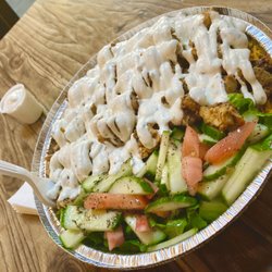 Hudson Shawarma - Chicken shawarma with salad and rice.
