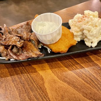 Tanaka Saimin - Tanaka saimin special sides: Teri beef, Shrimp tempura and potato Mac salad - Japanese Near Me - Honolulu, Hawaii
