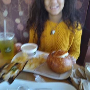 Panera Bread - A cozy fall day at Panera bread having a warm broccoli Cheddar soup bread bowl and a tomato soup and a Thai salad - Sandwiches Near Me - Schaumburg, Illinois