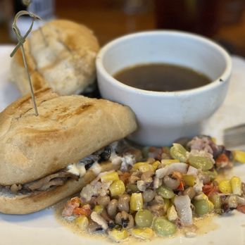 Sedona Taphouse - Prime Rib sandwich w/ Side Succotash - New American Near Me - Fredericksburg, Virginia