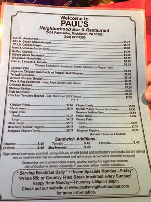 Menu photo 3 Paul's Neighborhood Bar Middleton, WI