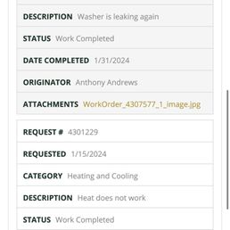 6 work orders since move in