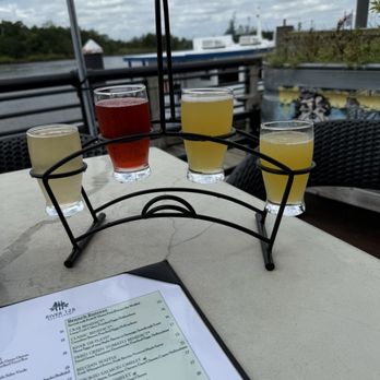 River 128 Restaurant - Mimosa flight. Peach, cranberry, pineapple, orange - New American Near Me - Wilmington, North Carolina