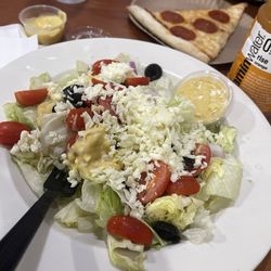 Two Cousins Pizza - Tossed salad with honey mustard.