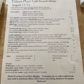 Tilikum Place Cafe - Menu - August 2023 - New American Near Me - Seattle, Washington